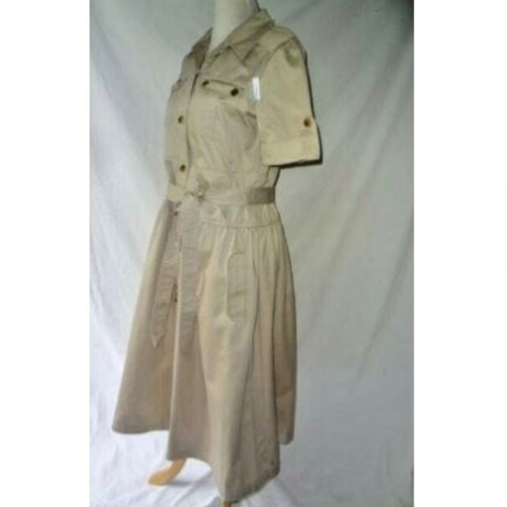 SOLD TORY BURCH Khaki Safari Midi Flare Dress Cotton Twill 8 NEW - Picture 7 of 14